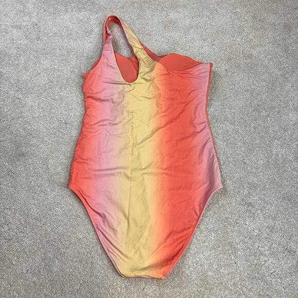 Aerie One-Piece Full Coverage One Shoulder Ombre Orange Yellow Swimsuit Size L - Picture 2 of 4